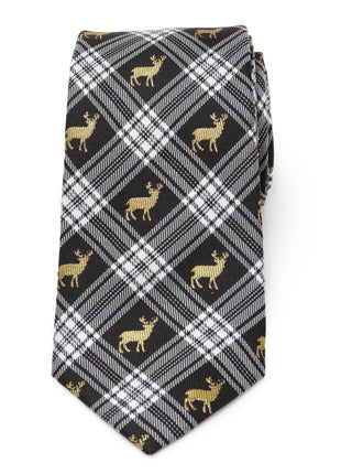 Black Plaid Stag Men's Tie