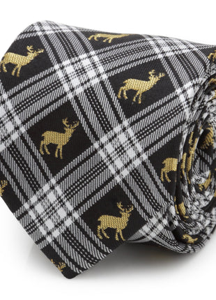 Black Plaid Stag Men's Tie