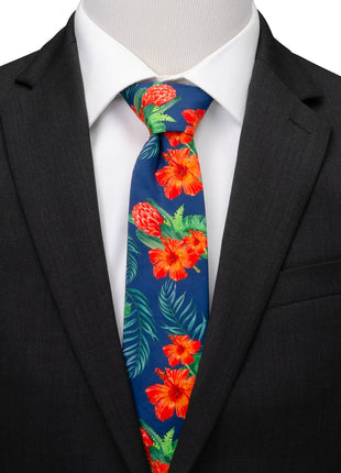 Tropical Hibiscus Men's Navy Tie