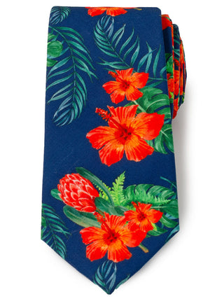 Tropical Hibiscus Men's Navy Tie
