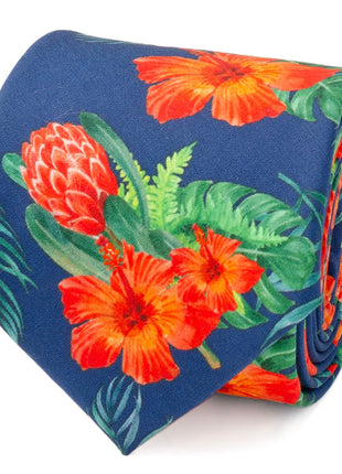 Tropical Hibiscus Men's Navy Tie
