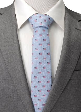 Light Blue American Flag Men's Tie