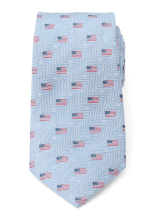 Light Blue American Flag Men's Tie