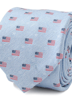 Light Blue American Flag Men's Tie