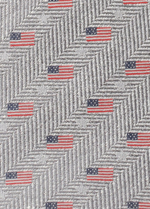 Light Gray Herringbone American Flag Men's Tie
