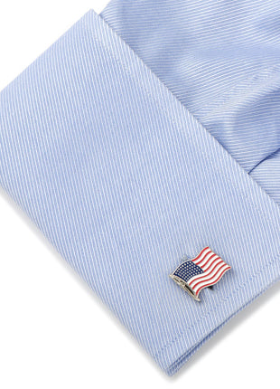 American Waving Flag Cufflinks and Tie Bar Gift Set