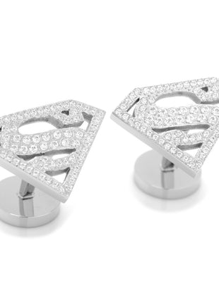 DC Superman Stainless Steel White Pave Crystal Cufflinks