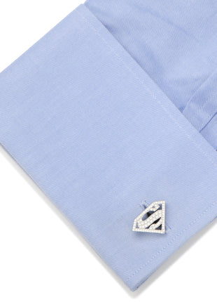 DC Superman Stainless Steel White Pave Crystal Cufflinks