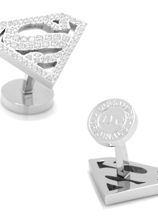 DC Superman Stainless Steel White Pave Crystal Cufflinks