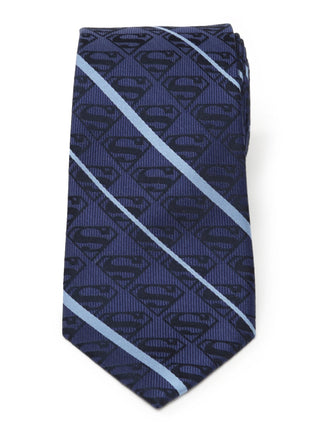 DC Superman Stripe Pattern Blue Silk Men's Tie