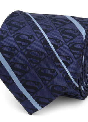 DC Superman Stripe Pattern Blue Silk Men's Tie
