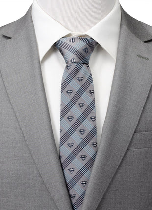 DC Superman Gray Plaid Tie