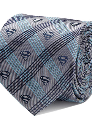 DC Superman Gray Plaid Tie
