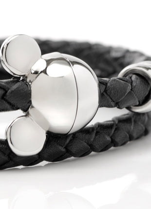 Disney Mickey Silhouette Black Double Wrapped Leather Bracelet