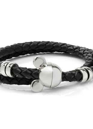 Disney Mickey Silhouette Black Double Wrapped Leather Bracelet