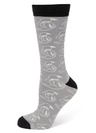 Disney Donald Duck Patterned Gray Socks and Mickey Mouse Blue Lapel Pin Gift Set