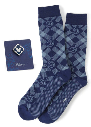 Disney Donald Duck Plaid Socks and Mickey Mouse Blue Lapel Pin Gift Set