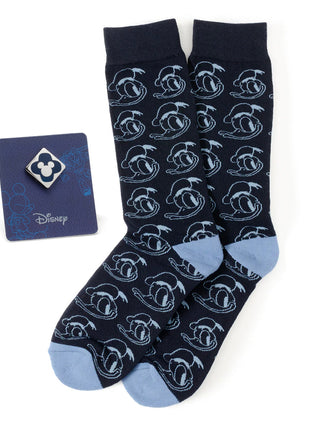 Disney Donald Duck Patterned Blue Socks and Mickey Mouse Blue Lapel Pin Gift Set
