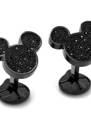 Disney Mickey Mouse Stainless Steel Black Pave Crystal Cufflinks