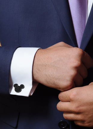 Disney Mickey Mouse Stainless Steel Black Pave Crystal Cufflinks