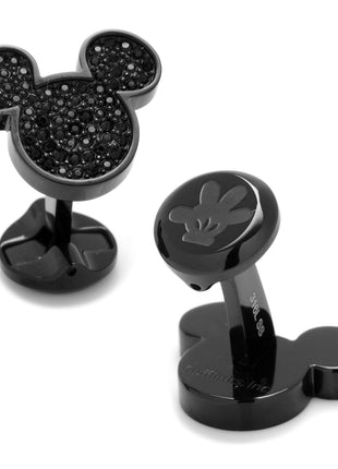 Disney Mickey Mouse Stainless Steel Black Pave Crystal Cufflinks