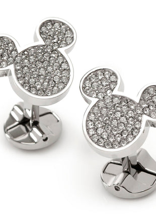 Disney Mickey Mouse Stainless Steel White Pave Crystal Cufflinks