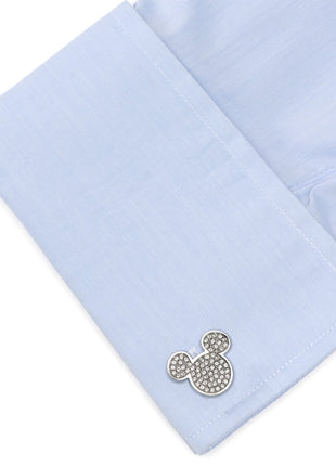 Disney Mickey Mouse Stainless Steel White Pave Crystal Cufflinks