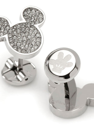 Disney Mickey Mouse Stainless Steel White Pave Crystal Cufflinks