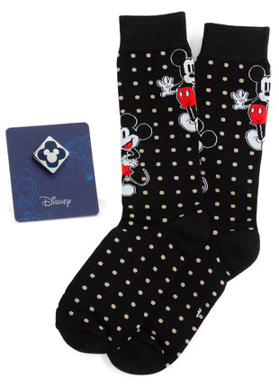 Disney Mickey Mouse Dot Socks and Blue Lapel Pin Gift Set