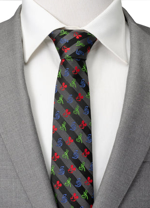 Disney Mickey and Friends Multi Black Stripe Men's Tie