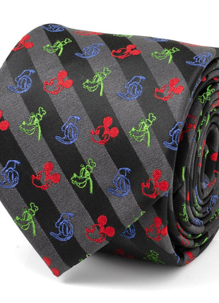 Disney Mickey and Friends Multi Black Stripe Men's Tie