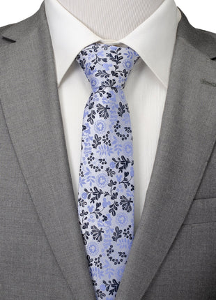 Disney Mickey Mouse Floral Silhouette Blue and White Tie