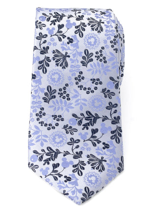 Disney Mickey Mouse Floral Silhouette Blue and White Tie