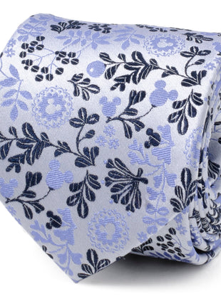 Disney Mickey Mouse Floral Silhouette Blue and White Tie
