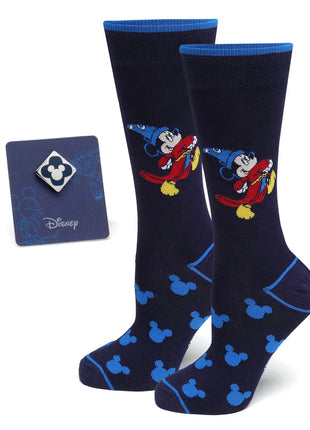 Disney Fantasia Mickey Mouse Navy Socks and Blue Lapel Pin Gift Set