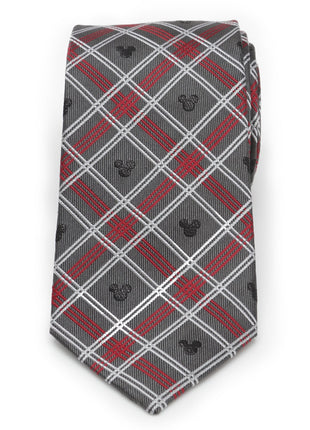 Disney Mickey Mouse Holiday Gray Plaid Silk Men's Tie