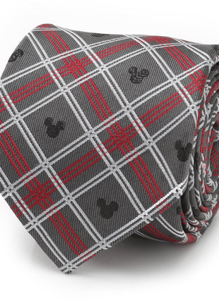 Disney Mickey Mouse Holiday Gray Plaid Silk Men's Tie