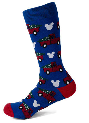 Disney Mickey Mouse Holiday Truck Navy Socks and Blue Lapel Pin Gift Set