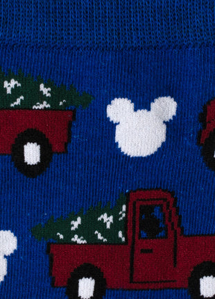 Disney Mickey Mouse Holiday Truck Navy Socks and Blue Lapel Pin Gift Set