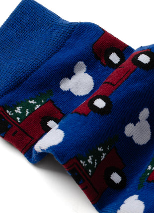 Disney Mickey Mouse Holiday Truck Navy Socks and Blue Lapel Pin Gift Set