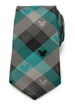 Disney Mickey Mouse Silhouette Teal Plaid Men's Tie