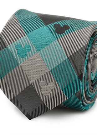 Disney Mickey Mouse Silhouette Teal Plaid Men's Tie