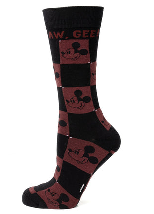 Disney Mickey Mouse Red Check Sock and Mickey Blue Lapel Pin Gift Set