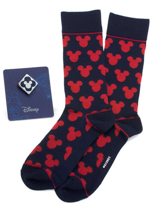 Disney Mickey Mouse Silhouette Blue Sock and Mickey Blue Lapel Pin Gift Set