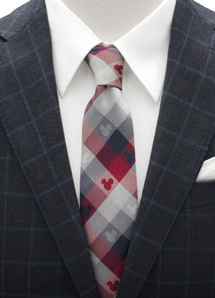 Disney Mickey Mouse Red and Blue Plaid Men's Tie