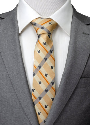 Disney Mickey Mouse Silhouette Tan Plaid Tie