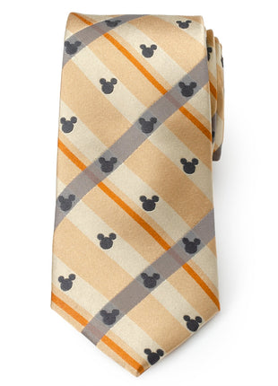 Disney Mickey Mouse Silhouette Tan Plaid Tie