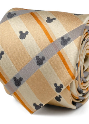 Disney Mickey Mouse Silhouette Tan Plaid Tie