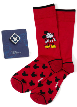 Disney Mickey Mouse Pie-Eyed Red Sock and Mickey Blue Lapel Pin Gift Set