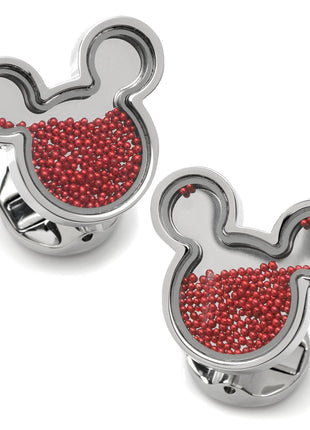 Disney Mickey Mouse Silhouette Red Caviar Bead Cufflinks